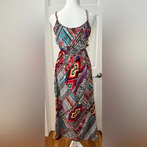 Speed Control New York Aztec Multicolor Print Long Dress Maxi Size Small thumbnail 4