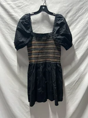 Madewell Black Smocked Bodice Puff-Sleeve Mini Dress‎ thumbnail 4