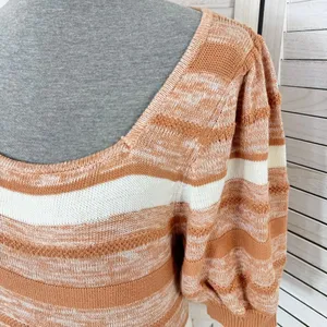 Amour Vert‎ Vivienne Striped Knit Sweater Dress Tan White Large Puff Sleeve Midi thumbnail 8