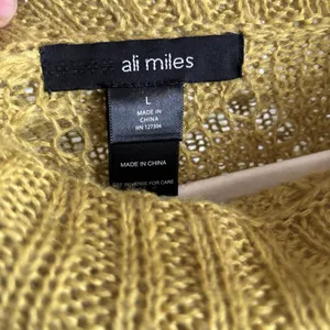 Ali Miles Off The Shoulder Sweater Women Large Green Chunky Fringe Boho Pullover thumbnail 7
