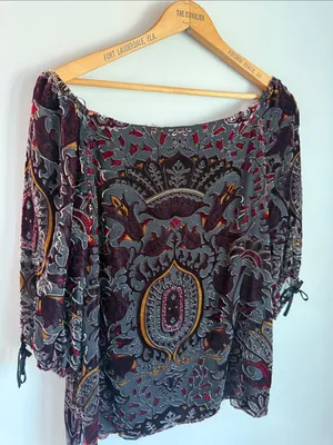 Alice + Olivia Alecia Off-Shoulder Top in baroque burnout paisley velvet Small thumbnail 7