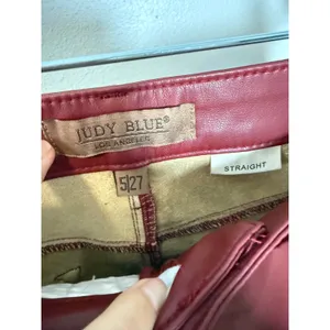Judy‎ Blue Tummy Control Red Leather Straight Pant Size 5/27 thumbnail 3
