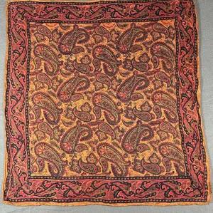 Vintage Paisley Patterned Silk Square Scarf with Orange and Red Tones Bohemian thumbnail 1