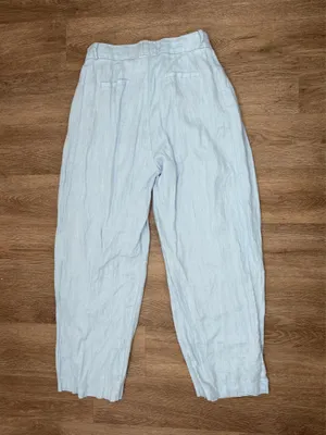 100% Linen Baby Blue Wide Leg Trousers thumbnail 3