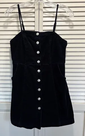 Lone Tree Black Corduroy Bib Mini Dress Size Medium Button Front Adj‎ Straps thumbnail 1