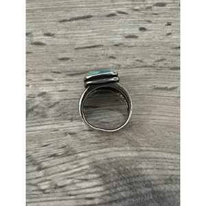 NK Thailand 925 Sterling Silver turquoise ring Rectangle Square Approx Size 7.5 Blue thumbnail 2