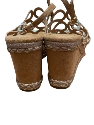 Impo Orleans Raffia Platform Wedge Sandals Taupe Rhinestone Women’s Size 9 thumbnail 8