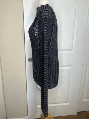 Free People Sweetheart Sweater Black Charcoal Womens Size M Fisherman Oversized thumbnail 2