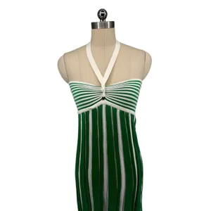 New! Amanda Uprichard Dianella Halter Mini Dress Green‎ White Stripe Sz Small thumbnail 5