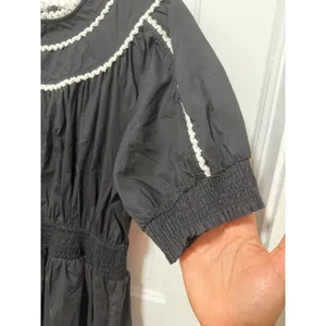 VICI Black Cotton Smocked Waist Crochet Trim Tiered Midi Dress XL RN131468 thumbnail 5