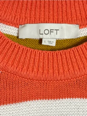 LOFT Coral Trim Multicolor Striped Crewneck Sweater thumbnail 2