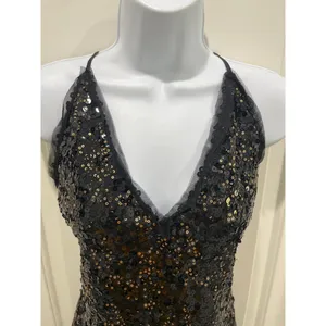 NBD x Revolve Sloan Metallic Black & Gold Sequins Spaghetti Strap Mini Dress M thumbnail 4