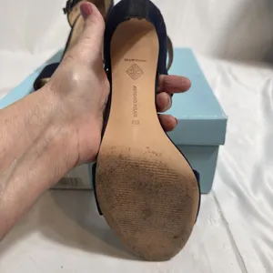 Antonio Melani Navy Suede Shoes Womens 8 M Open Toe Strappy Heels Zipper thumbnail 6
