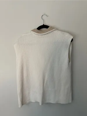 Haven Ribbed Half-Zip Sweater Vest in Cream with Tan Collar thumbnail 2