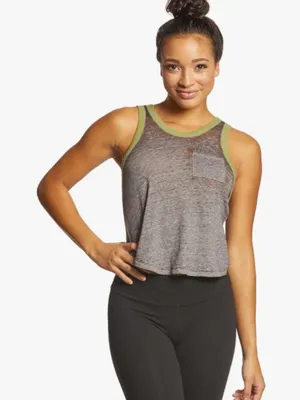 Free People FP Movement Performance Gray Green Trim AXL Yoga Tank thumbnail 1