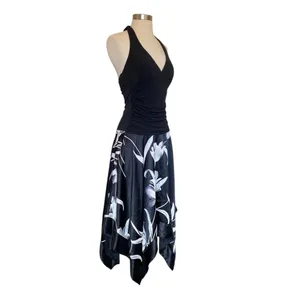 Charlotte Russe Y2K Halter Neck Satin Drop Waist Asymmetrical Hem Midi Dress thumbnail 5