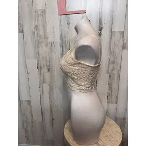 Trac Trac Beige Lace Crop Top Bralette Bustier Size L thumbnail 3