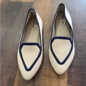 Birdies The Starling Woven Knit Loafer Flats Ivory Navy Trim Size 8 thumbnail 8