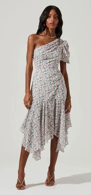 ASTR THE LABEL Santorini Floral One Shoulder Midi Dress thumbnail 1
