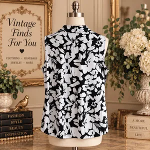 Calvin Klein Black & White Floral Sleeveless Blouse XL thumbnail 2
