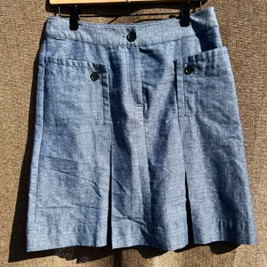 Derek Lam For Design Nation Blue Chambray Woven A-Line, Pleated Mini Skirt 8 thumbnail 3