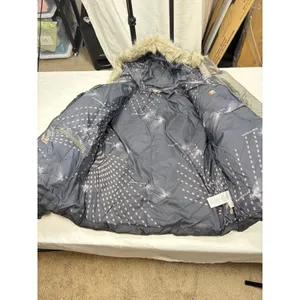 Salomon women black short puffer coat, fur lined hood. Size S. down filled. thumbnail 5
