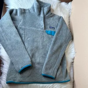 Patagonia Re-Tool Snap T Fleece Pullover Gray Teal Quarter Snap Kangaroo Pocket thumbnail 12