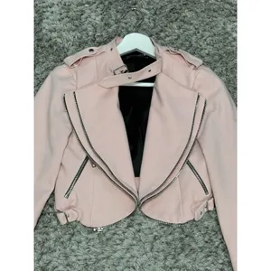 Zara Women’s Pink Cropped Moto Jacket Asymmetric Zip Biker Jacket Size XS thumbnail 2