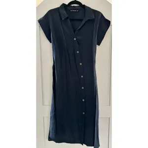 ZARA Basic Navy Blue Shirt Dress Midi Button Front Belted Womens XS thumbnail 4