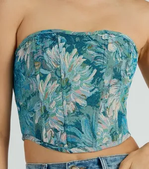 NWT M Lace Up Jacquard Corset Top Bustier Tapestry Tube Sleeveless Windsor Women thumbnail 1