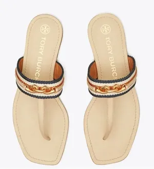 Tory Burch Jessa Cream Thong Nautical Preppy Sandal Size 7.5 thumbnail 1