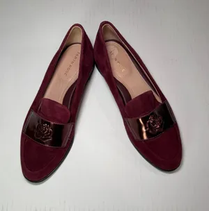 Taryn Rose Burgundy Suede Loafers with Rose-Metal Accent thumbnail 1