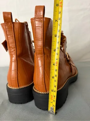 ASOS Design Brown Croc Embossed Combat Ankle Boots Buckle women’s size 7(B219) thumbnail 10