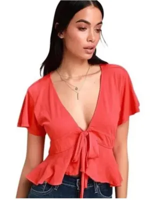 Free People We The Free Knot Me Tie-Front Cropped Shirt Size Large thumbnail 1