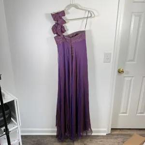 Rickie Freeman Teri Jon Gown Silk Chiffon Purple One Shoulder Rosette Womens 6 thumbnail 7