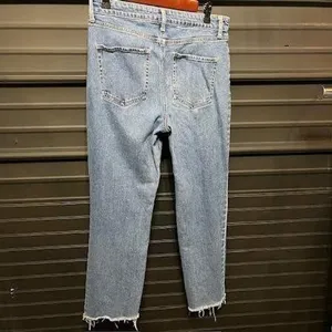 Womens Cropped Jeans Frayed Hem Light Wash Denim Blue‎ Pants thumbnail 2