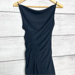 Abercrombie & Fitch Black Asymmetrical Bodycon Ruched Midi Dress Size XXS thumbnail 2