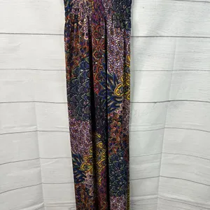 Gypsy Chic Maxi Dress Boho Paisley Print V-Neck Smocked Waist Sundress Festival thumbnail 4
