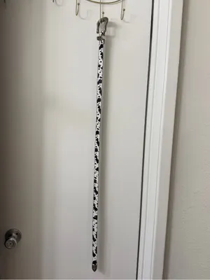Western-Style Black and White Cow Print Belt with Silver Buckle thumbnail 3