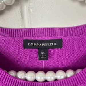 NWT Banana Republic Pink Purple Knit Pom Detail Short Sleeve Sweater Size XS thumbnail 7