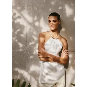 NWT Zara White Satin Halter Asymmetrical Hem Top Medium Tie Back Quiet Luxury thumbnail 8