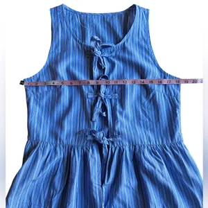 Amazon Blue Pinstripe Tie Front Peplum Top Size M Babydoll Blouse Cottagecore Summer thumbnail 6