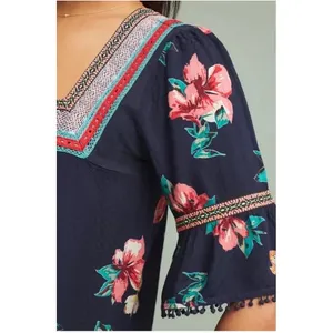 By ANTHROPOLOGIE Dakota Floral Embroidered Top Blouse Peasant Square‎ Neck Large thumbnail 4