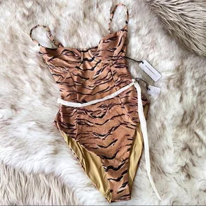 WeWoreWhat Danielle One Piece Swimsuit‎ Tiger Print Tan XS NWT thumbnail 4