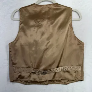 Vintage Boho Large Leather Vest Suede Front Satin Back Cinch Tan Camel Festival thumbnail 10