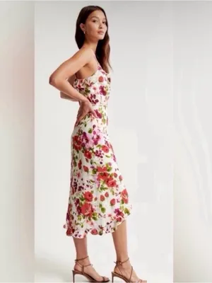 Abercrombie & Fitch Floral & Strawberry Ruffle High Low Dress XXS Tall NWOT thumbnail 4