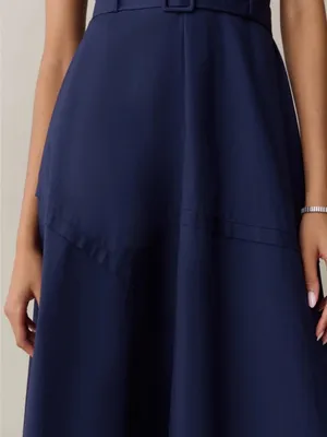 NWT o.p.t Vivianne Dress size 4 navy blue Few Moda belt midi cotton thumbnail 2