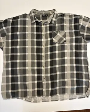 OKAY Button Up Shirt Women 6XL Gray Plaid Oversized Short Sleeve Casual thumbnail 1
