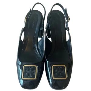 Tory Burch‎ Georgia Black Patent Slingback Block Heel Pumps Size 8.5 thumbnail 2