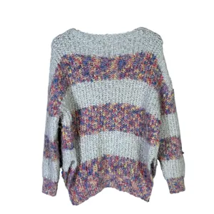 Gilli Striped Popcorn Knit Boat Neck Sweater White Multicolor Boho Size M thumbnail 5